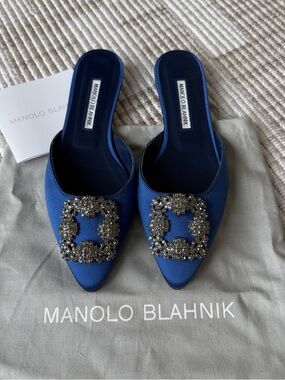 Manolo Blahnik Hangisimu Flat Mules Women Size US 7 / EU 37